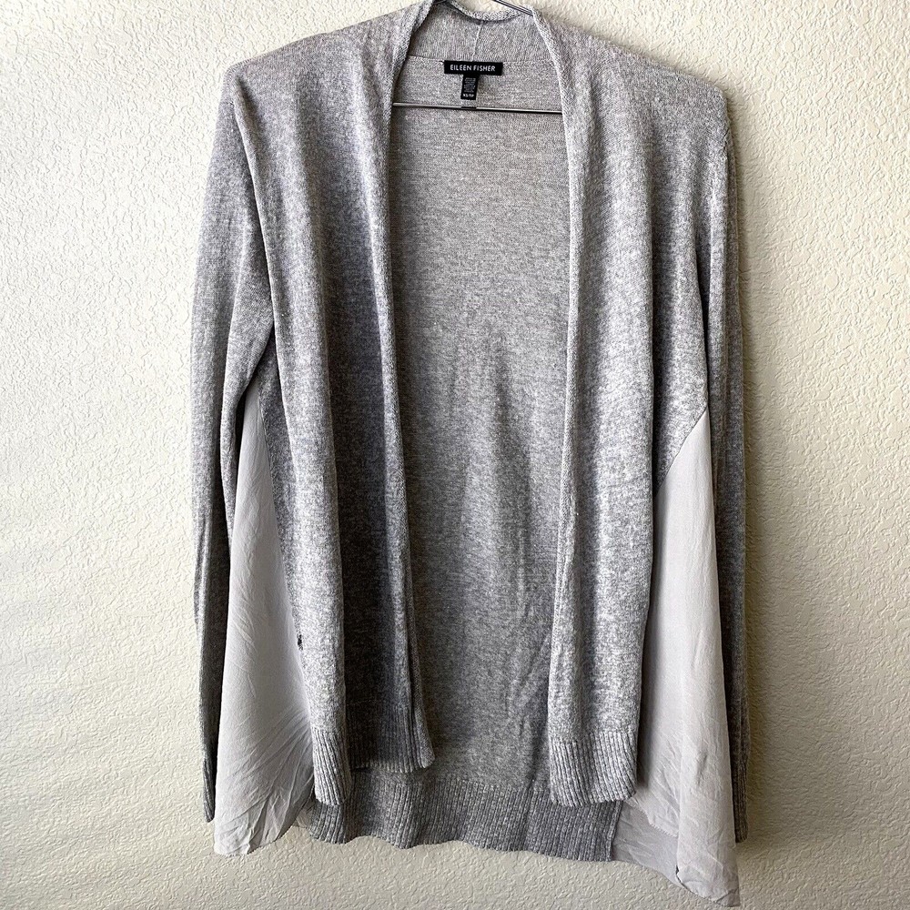 Eileen Fisher Womens Cardigan Size XS Gray Linen Blend Open Front FLAWED